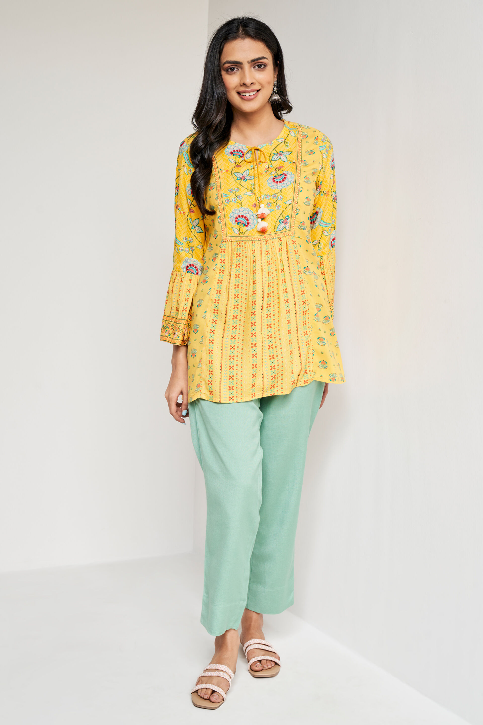 Buy Mustard Floral Fit And Flare Top Online at Best Price at